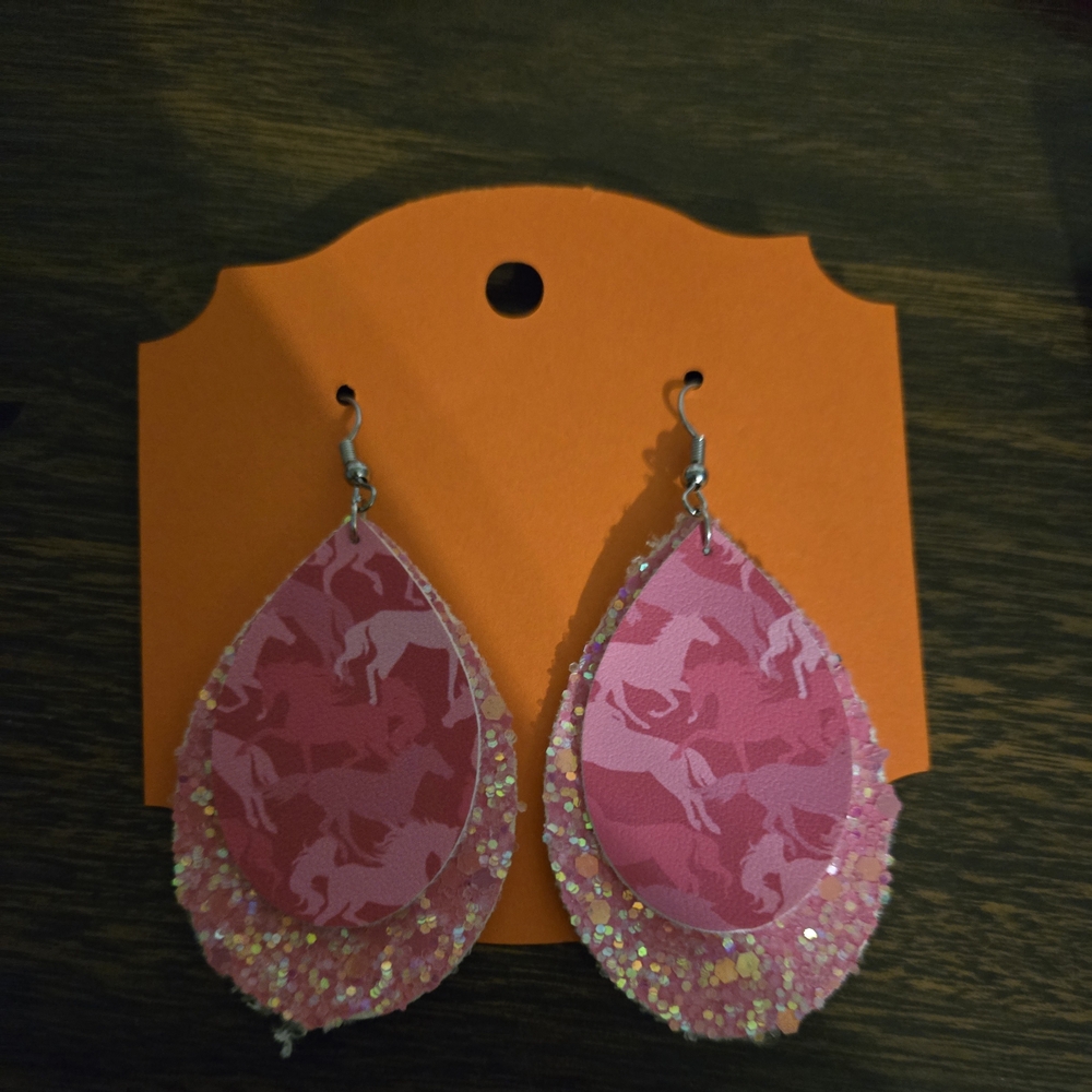 Pink Glitter Teardrop Earrings